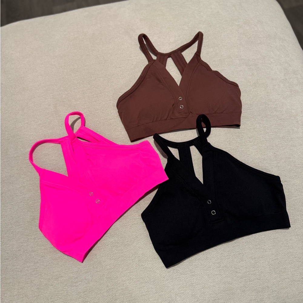Set of Three Sports Bras - Pink, Brown, Black